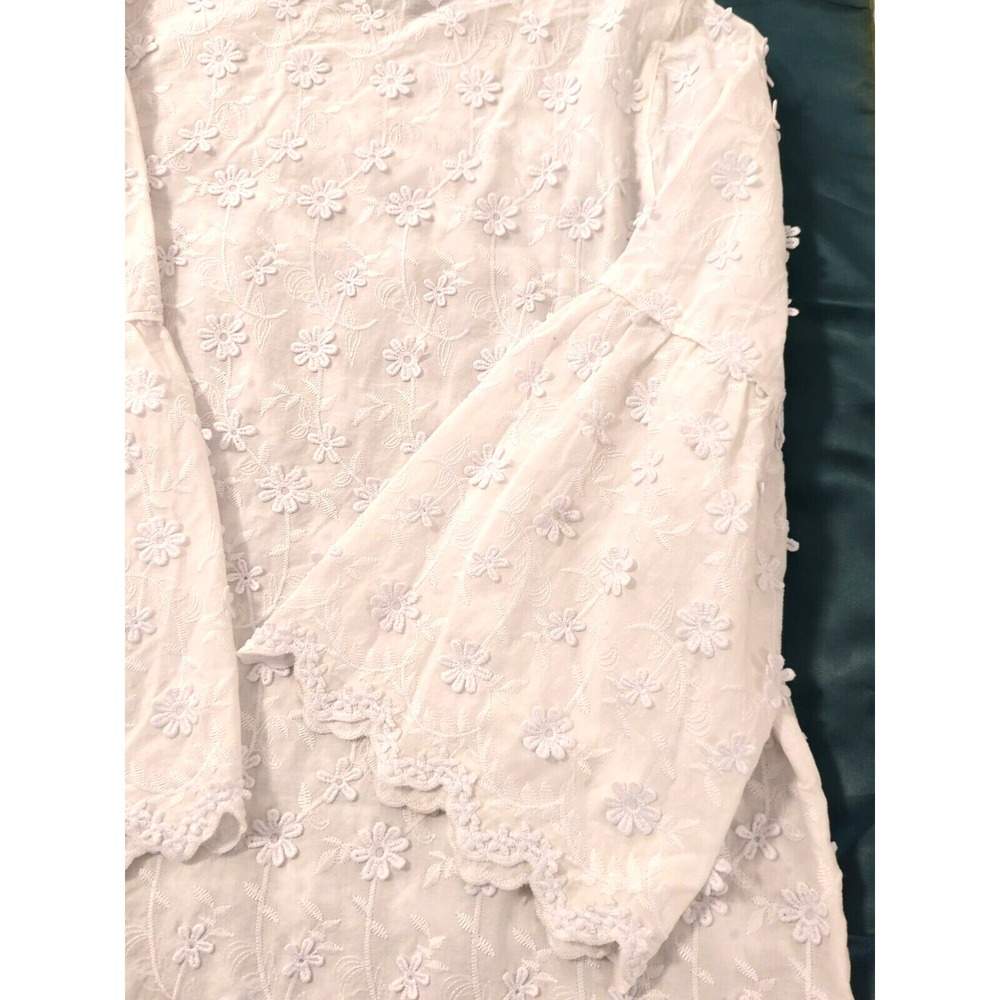 Soft Surroundings Blouse Tunic L Embroidered White Bishop Sleeves Boho Chic Glam - Picture 12 of 12